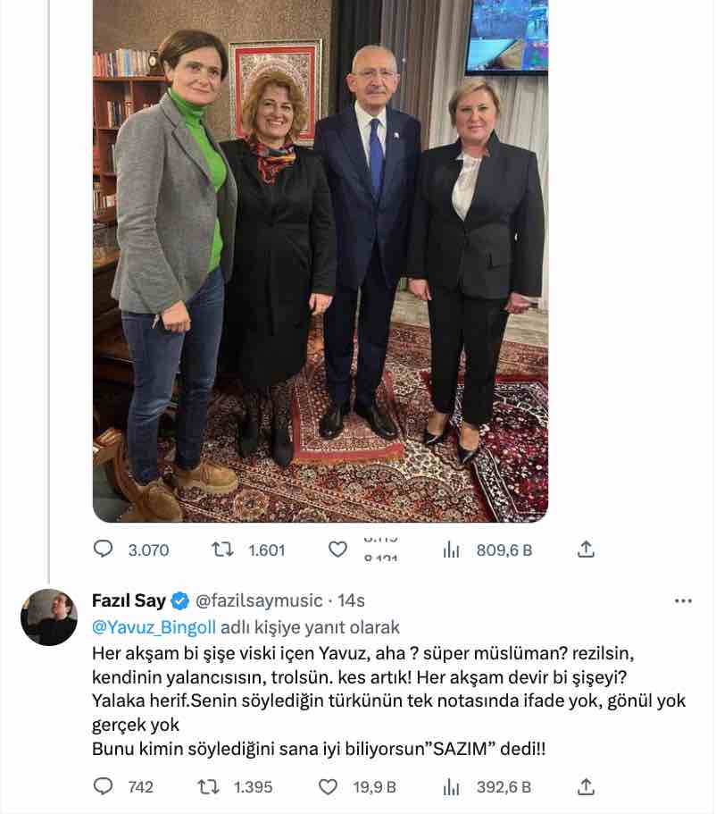 fazil say dan yavuz bingol e sert seccade ve kilicdaroglu yaniti yalaka herif